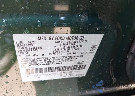 2025 Ford Maverick Xlt z USA, uszkodzony, nr VIN 3FTTW8JA0SRA32645